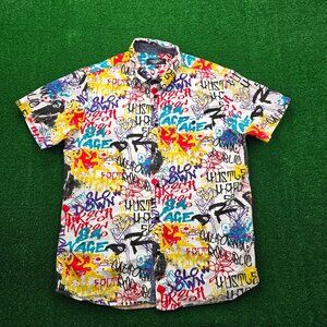 Eighty Eight Shirt Mens Large Multicolor Graffiti Button Up‎ Short Sleeve AOP